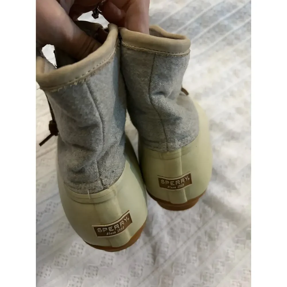 Sperry Saltwater Wool Duck Boots Women's 9 Waterproof Gray Cream STS82473